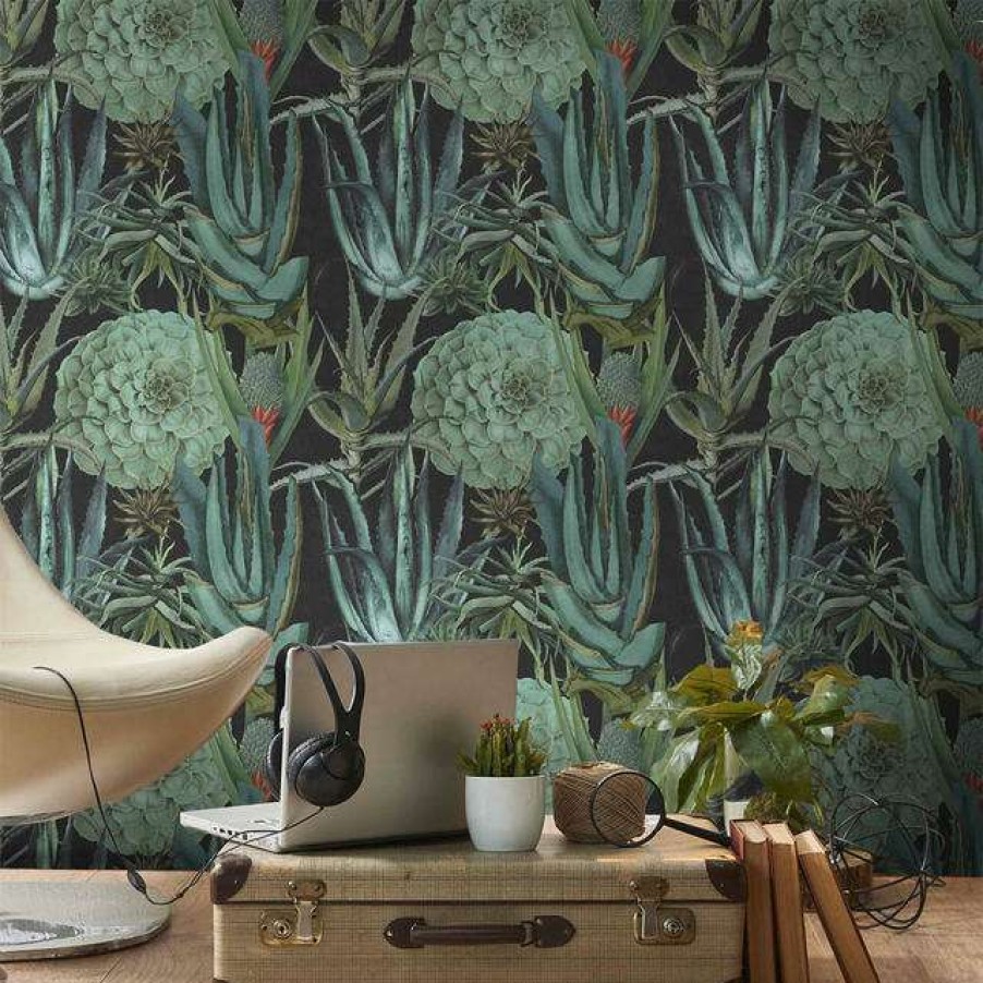 Open Air Life * | Succulentus Anthracite Feature Wallcovering Tendy Style