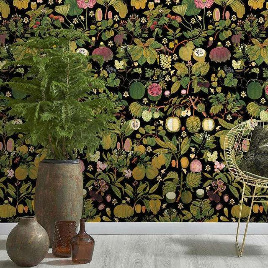 Open Air Life * | Asian Fruits And Flowers Anthracite Feature Wallcovering Best Sale