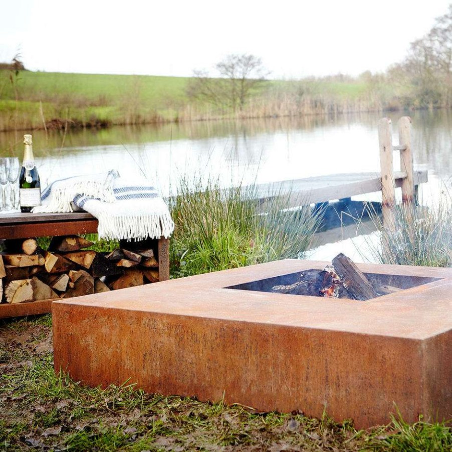 Open Air Life * | Corten Steel Square Garden Fire Pits Discounts Online